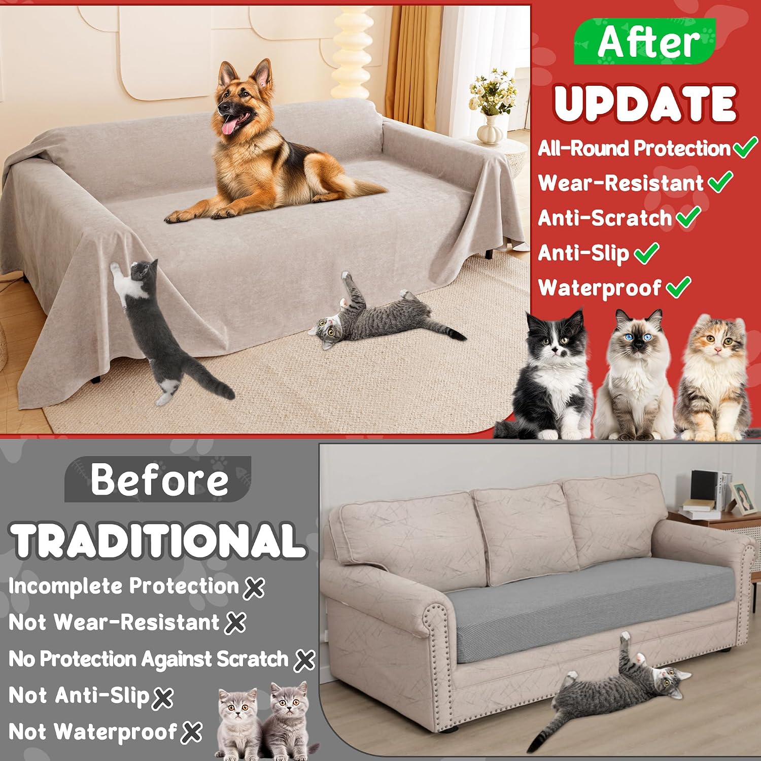 Detalle de Loiion Funda Sofá Impermeable Antiarañazos para Gatos 🛋