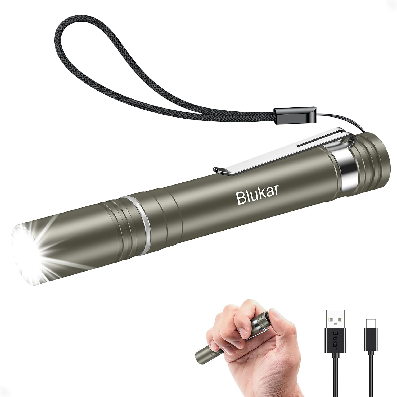 Detalle de Blukar K9171 Mini Pen Torch, Rechargeable LED, 4 Modes and Zoomable Focus
