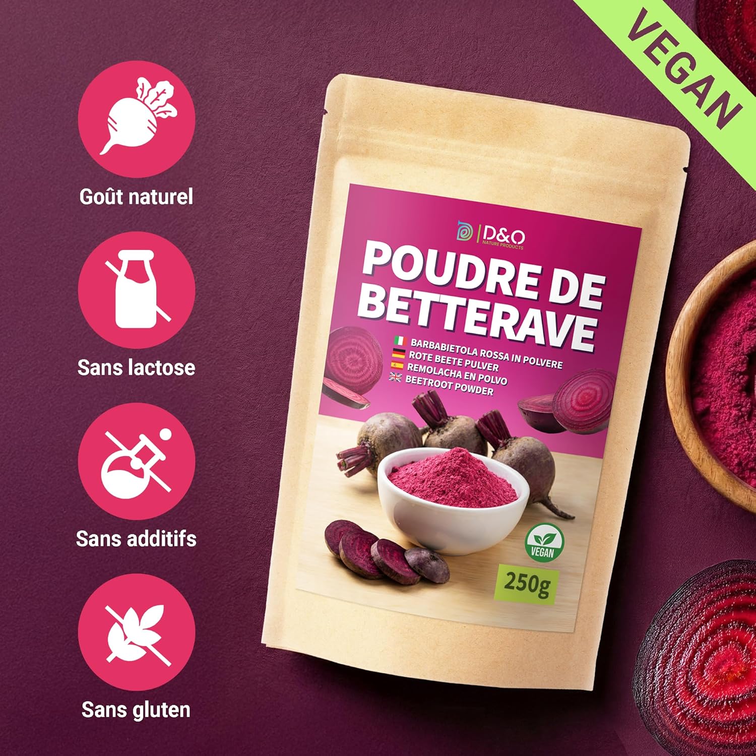 Thumbnail 1 de DETOX ORGANICA Poudre de betterave rouge 100% naturelle (250 g) – colorant alimentaire vegan, à utiliser chaud ou froid