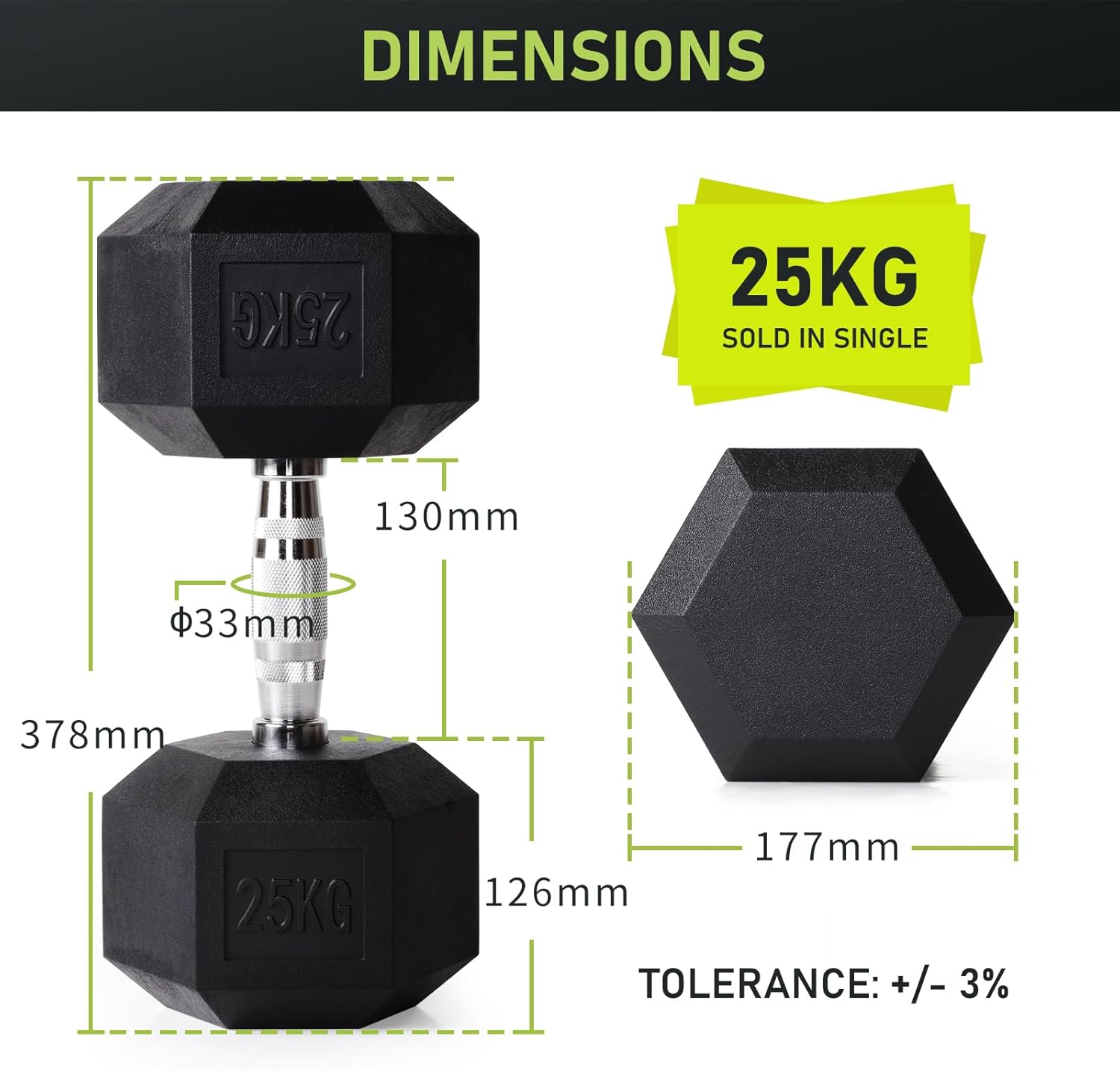 Thumbnail 3 de PhysKcal Hex Dumbbells Set with anti-rolling heads (poly rubber encased), 2.5KG–30KG