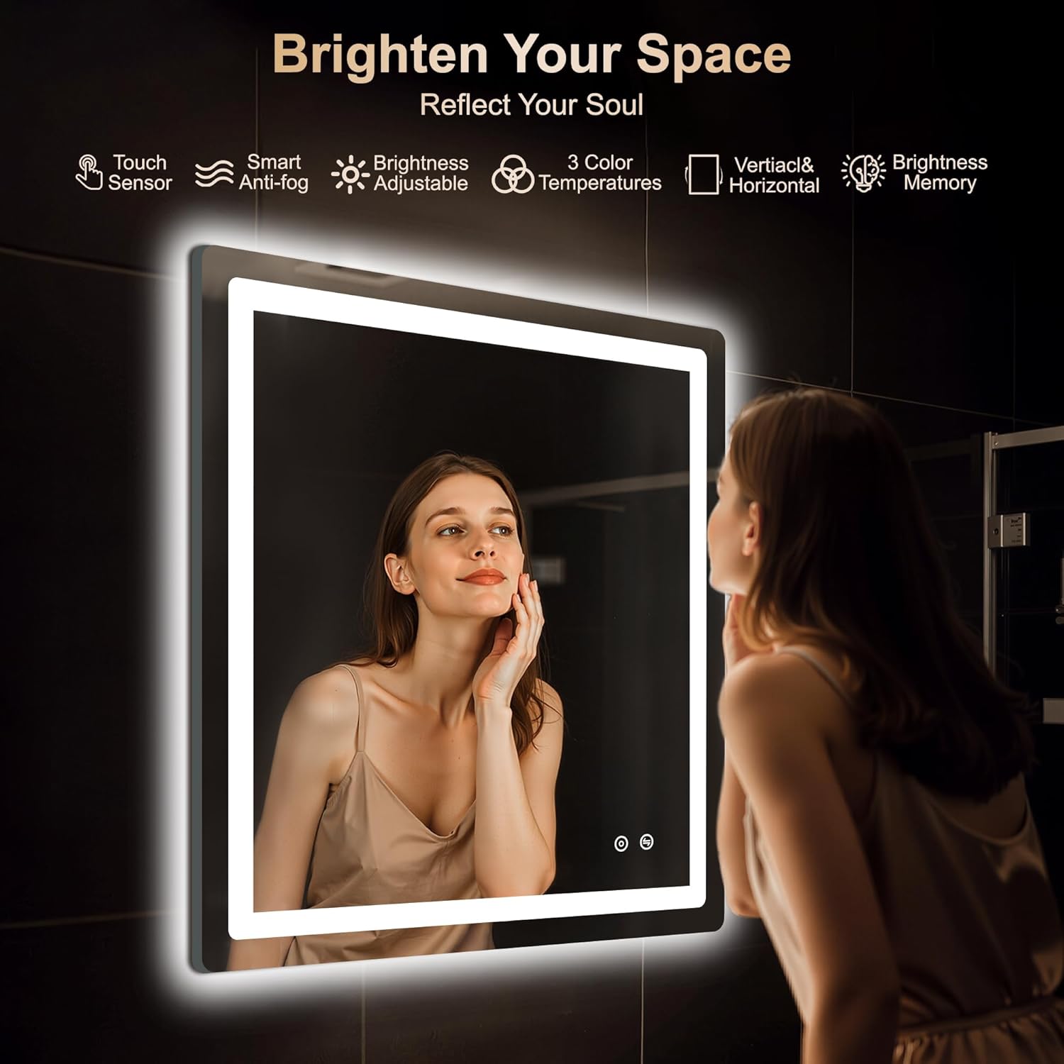 Thumbnail 1 de Delma LED Bathroom Mirror with Lights (30x30) — Anti-Fog, Dimmable, Front & Backlit