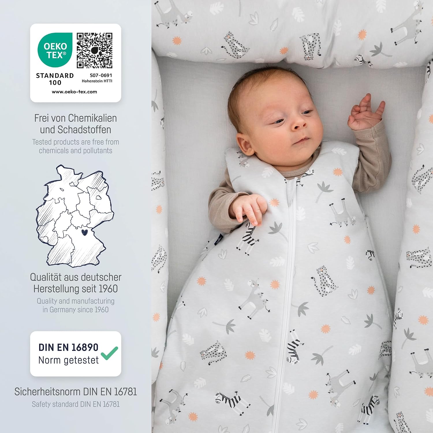 Detalle de Julius Zöllner Baby Sommerschlafsack aus 100% Jersey Baumwolle, Größe 56 – OEKO-TEX Standard 100, Twiggy