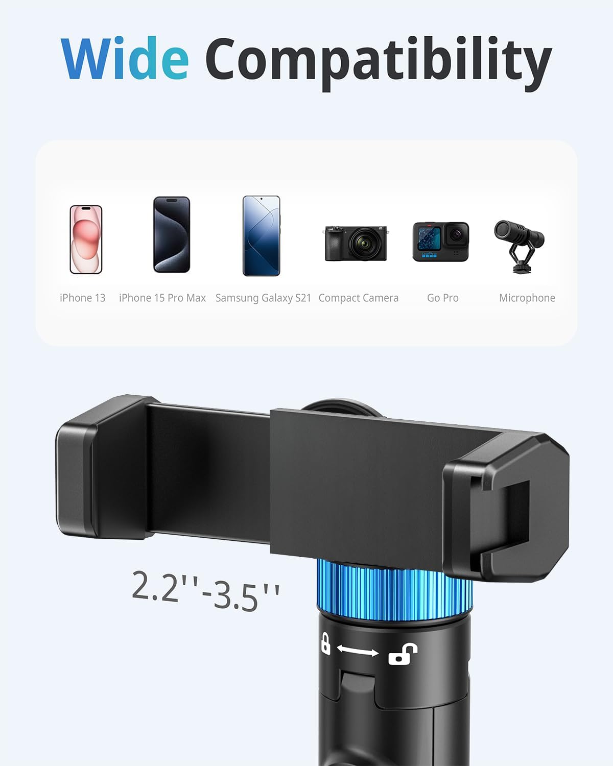 Detalle de UBeesize 72" Phone Tripod with Phone Holder and Remote — Adjustable Stand for iPhone, Android, Cameras, and Action Cams