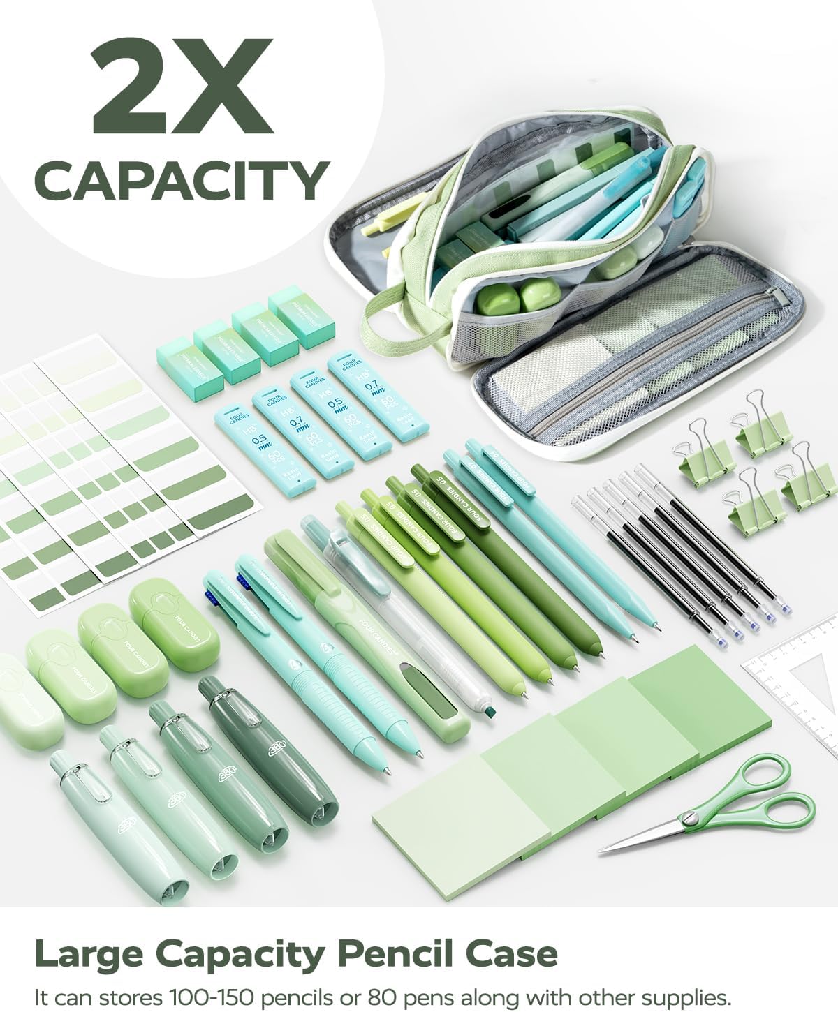 Thumbnail 6 de Four Candies Green School Supplies Set with Organizer, Pens and Study Notes