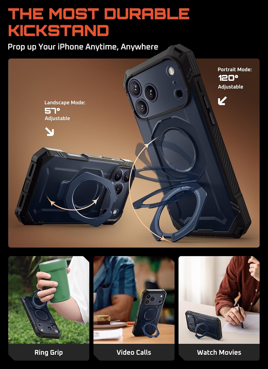 Thumbnail 3 de SUPCASE UBGrip Pro iPhone 17 Pro Max Case with Built-In Tempered Glass, Kickstand & MagSafe (Azure)