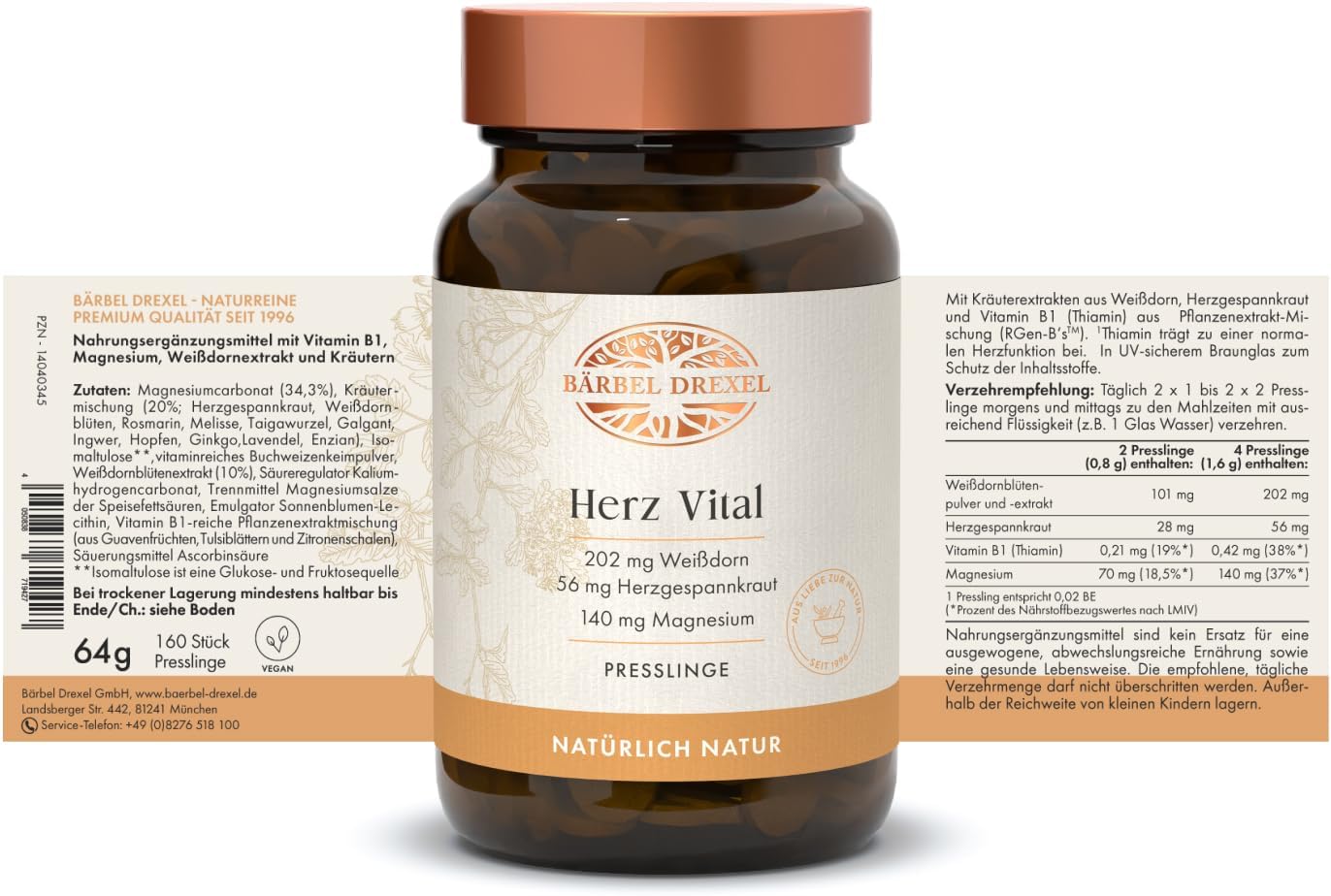 Thumbnail 6 de BÄRBEL DREXEL Herz Vital – Natürliche Cardio-Formel mit Weißdorn, Herzgespann, Magnesium & Vitaminen (160 Stk)
