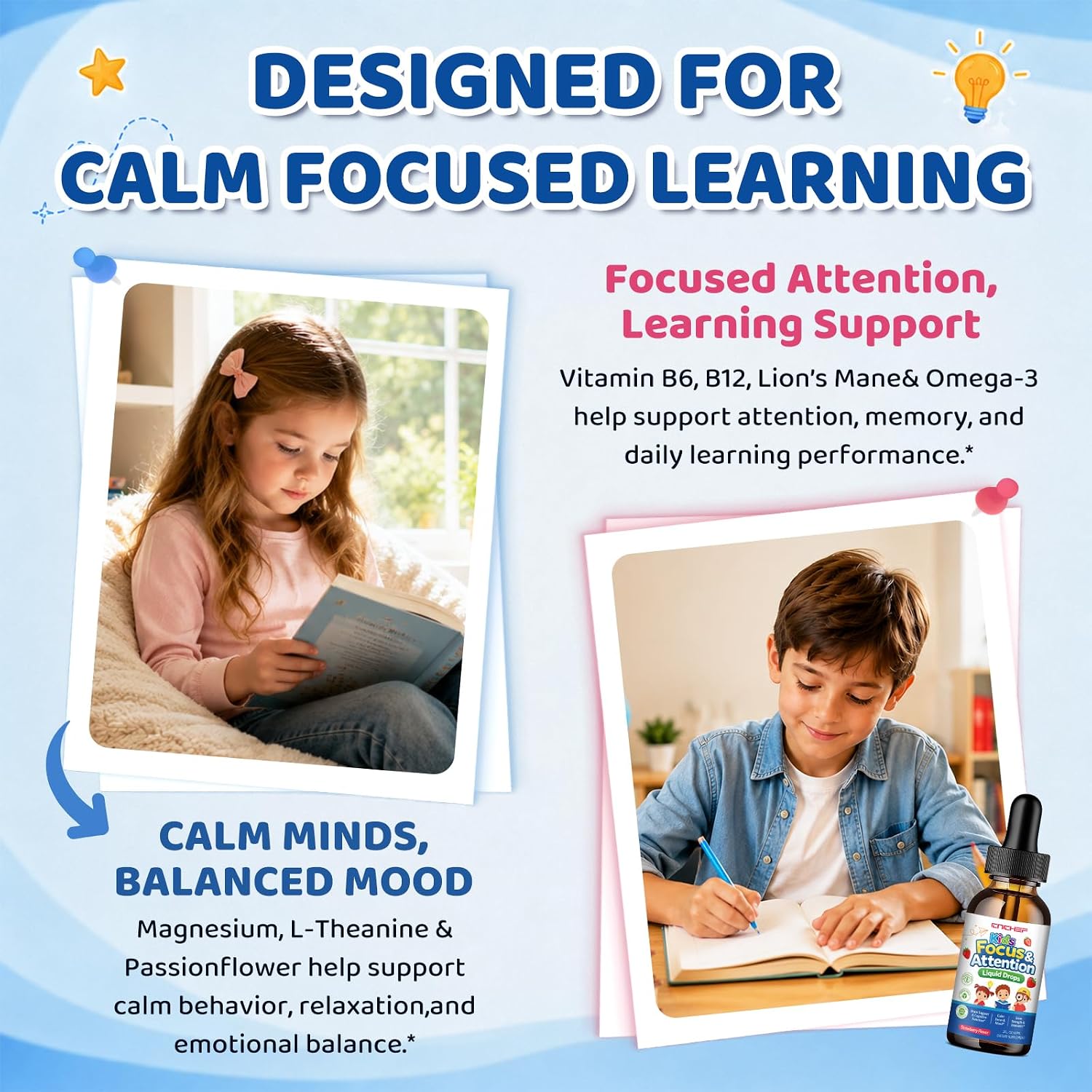Detalle 1 de CNCHEF Kids Focus and Attention Liquid Drops with Phosphatidylserine, Magnesium and Omega-3