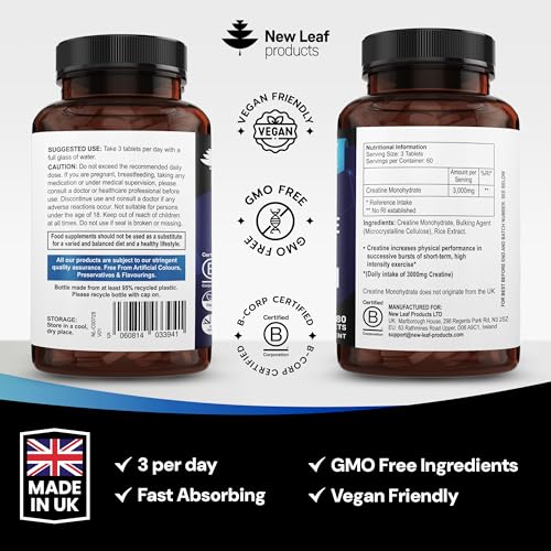 Thumbnail 7 de New Leaf Products Creatine Monohydrate Tablets 180: 3000mg per serving, vegan & gluten-free