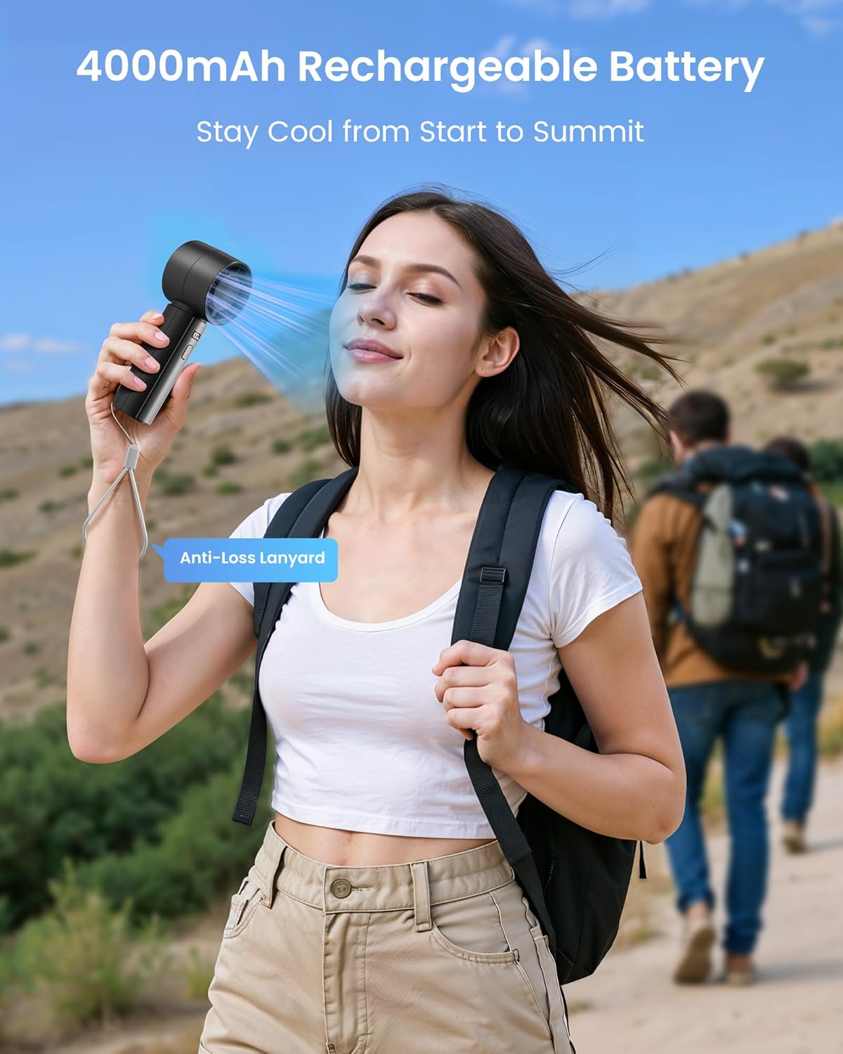 Thumbnail 3 de Gaiatop Powerful Handheld Fan Rechargeable with 100-Level Turbo Speed – 4000mAh, Black