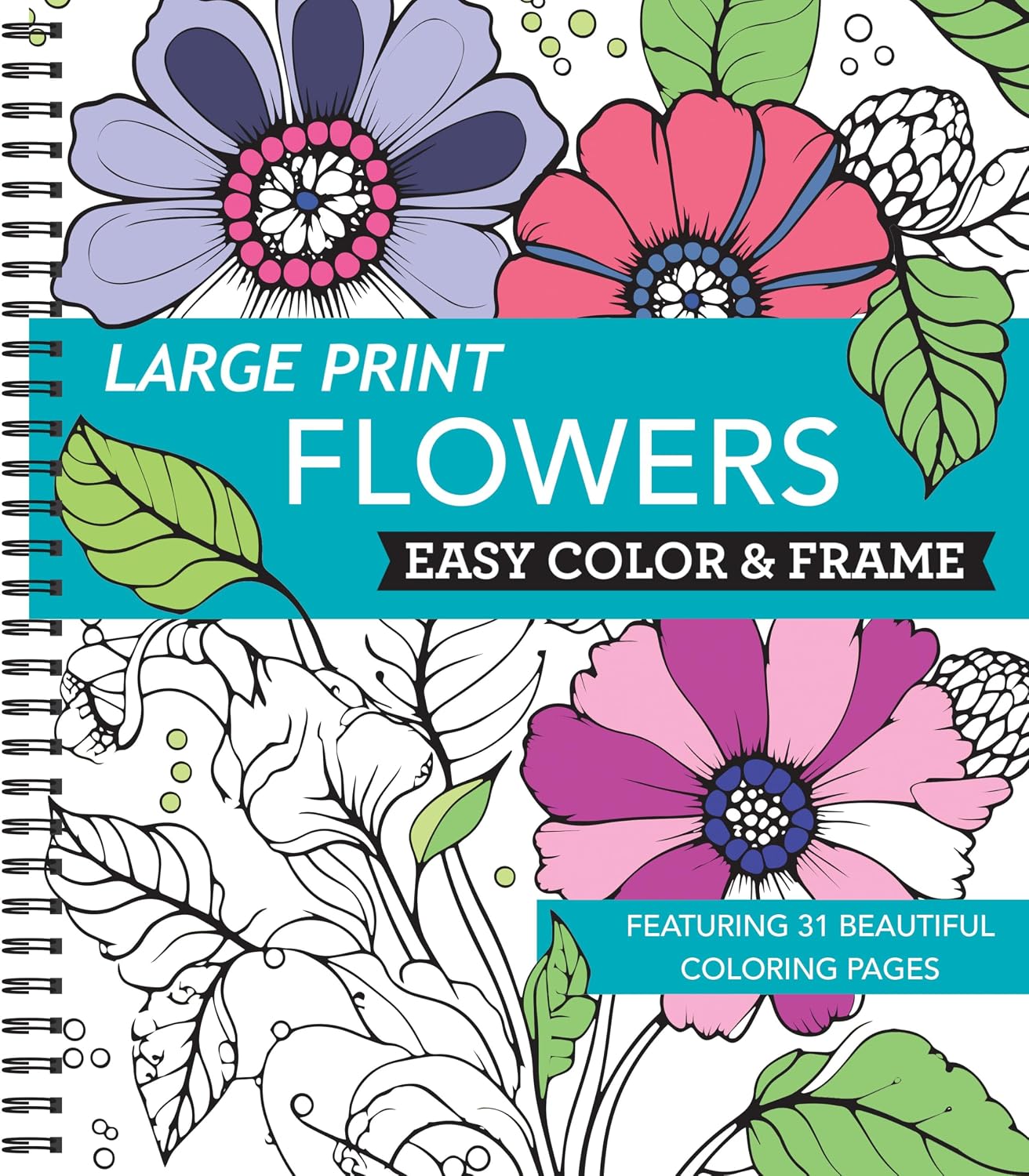 Detalle de Large Print Easy Color & Frame - Flowers (Stress Free Coloring Book), 31 Images