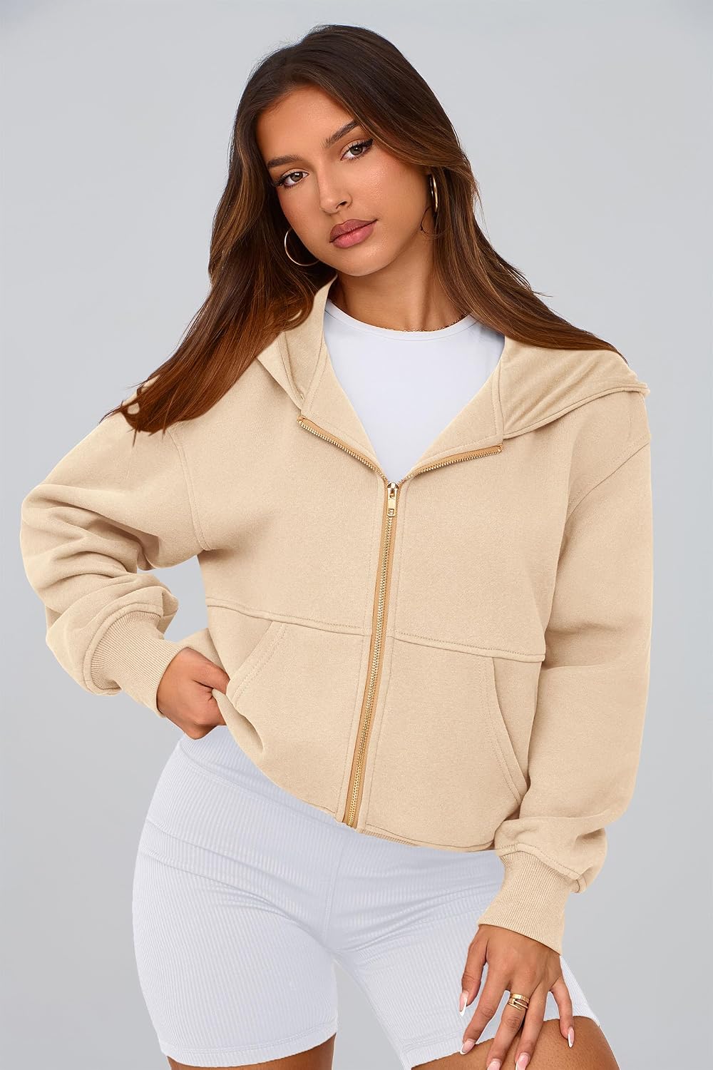 Detalle de PRETTYGARDEN Women's Fleece-Lined Zip-Up Hoodie with Pockets
