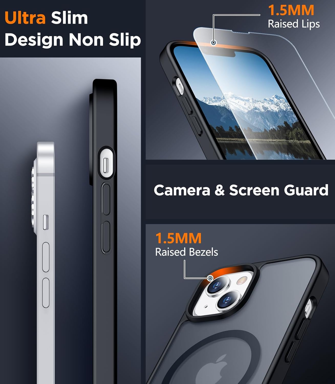 Thumbnail 3 de SPIDERCASE Magnetic Translucent Matte Case with Tempered Glass for iPhone 13/14 (6.1\") — Black