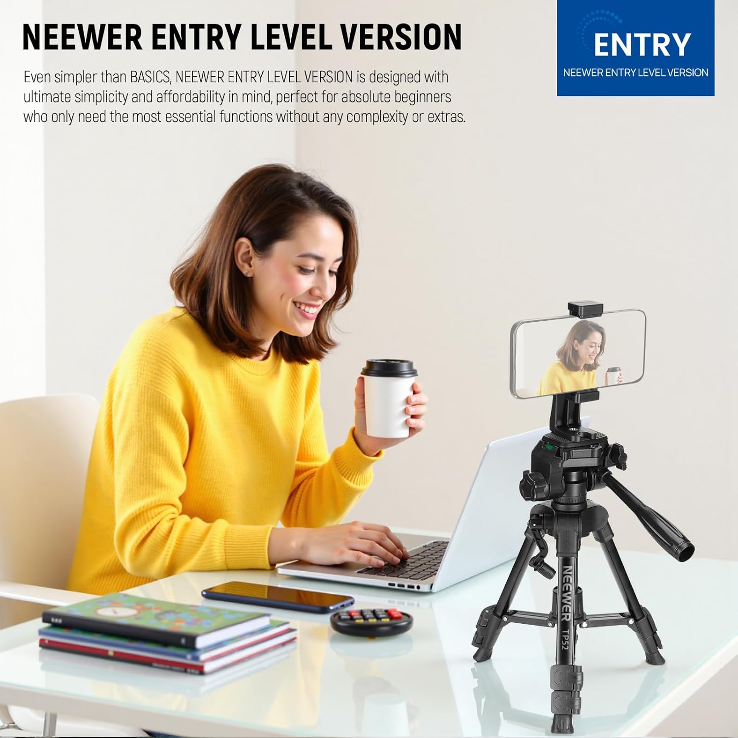 Thumbnail 1 de NEEWER Entry Level Version Mini Tischstativ TP52 – kompakt, mit 3-Wege-Neigekopf und Smartphone-Halterung
