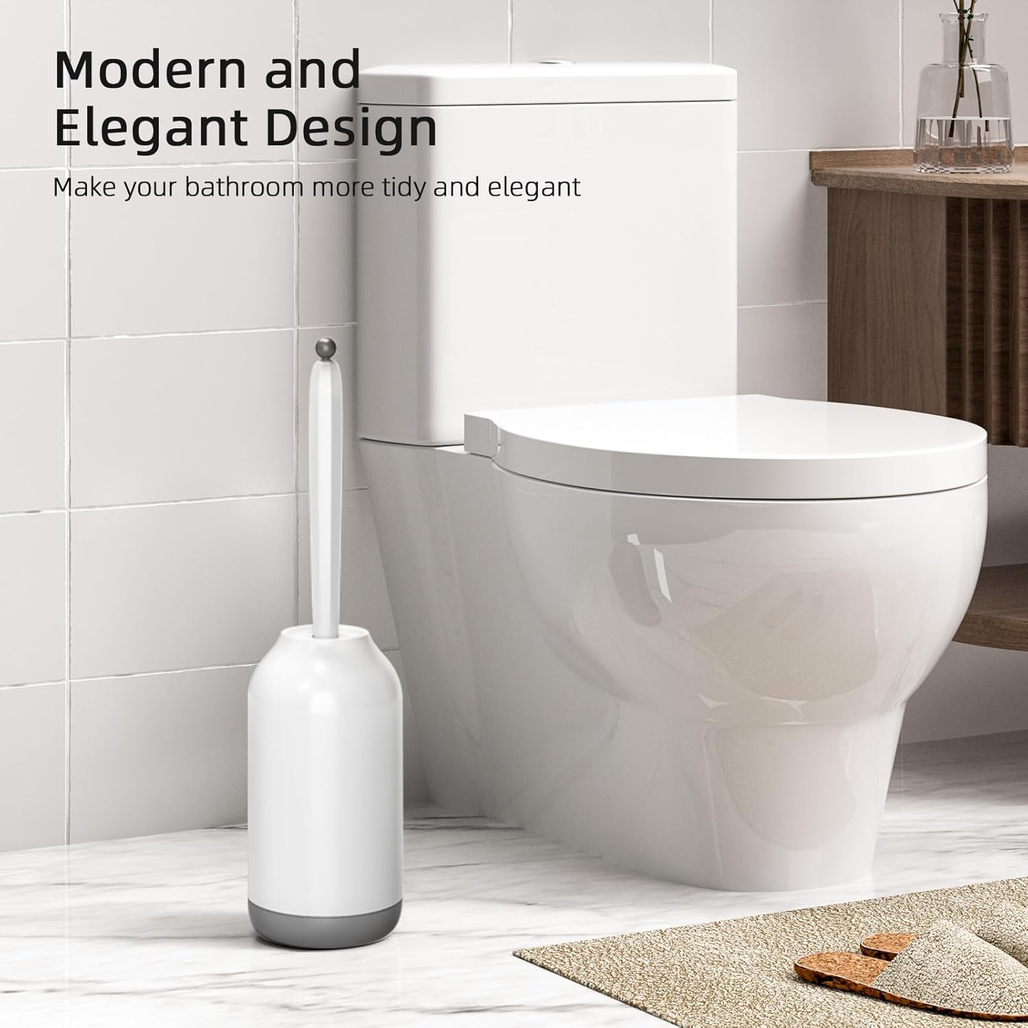Thumbnail 5 de HAMITOR Toilet Bowl Brush Holder Set — Curved Bristle Deep Cleaning and Self-Draining Caddy