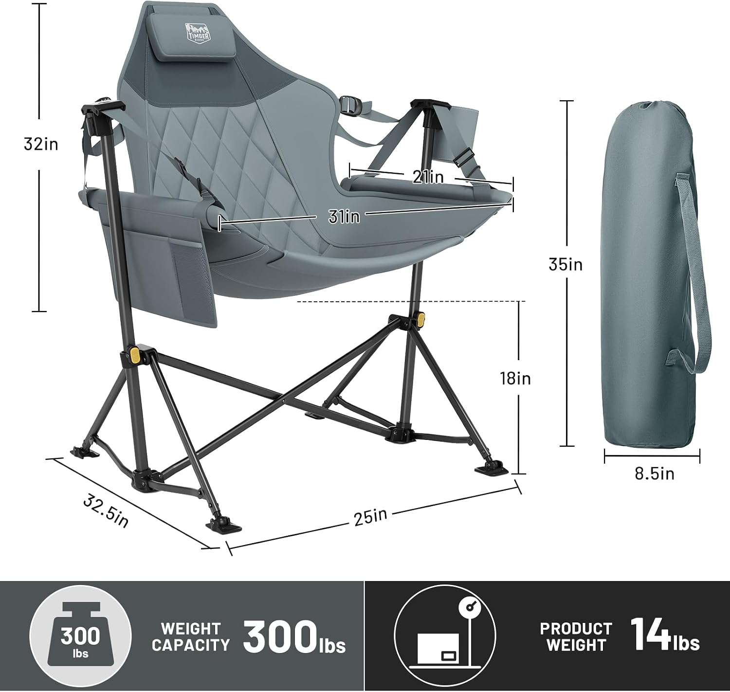 Detalle de Timber Ridge Hammock Camping Chair, 31.5-Inch Seat