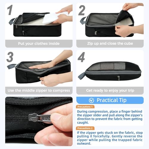 Detalle de BAGAIL Compression Packing Cubes 4/6/8 Set - Expandable, Half Mesh, Durable 320D Fabric