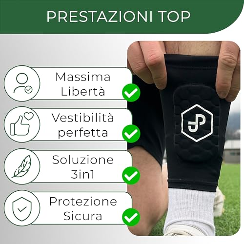 Detalle 2 de JDP Premium parastinchi 3 in 1: protezione integrata con calze, taglia M, nero