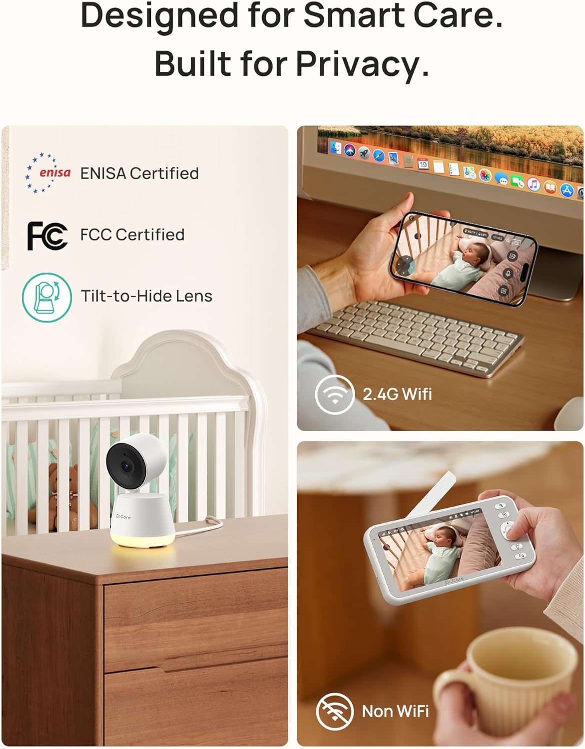 Thumbnail 1 de Dr.Care LumiView Smart WiFi Baby Monitor – 5 inch 1080P FHD / 2K Camera with Privacy Mode and Removable 5000mAh Battery