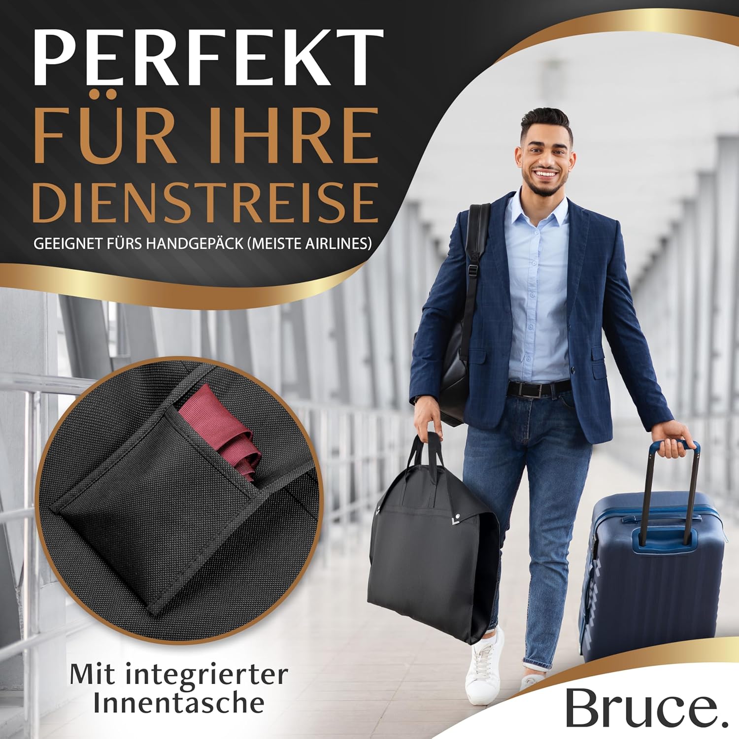 Thumbnail 2 de Bruce.® Kleidersack Kurz 120x60 cm – Hochwertige Kleiderhülle für Anzug, Blazer, Kostüm & Kleid