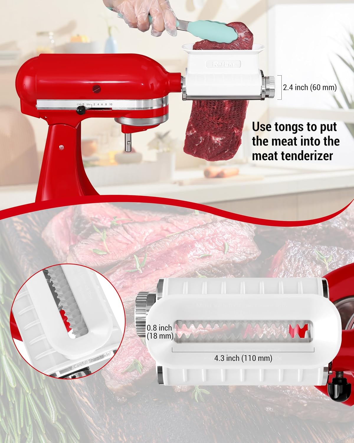 Detalle de RAFBAR R82210 Meat Tenderizer Attachment for KitchenAid & Cuisinart Mixers