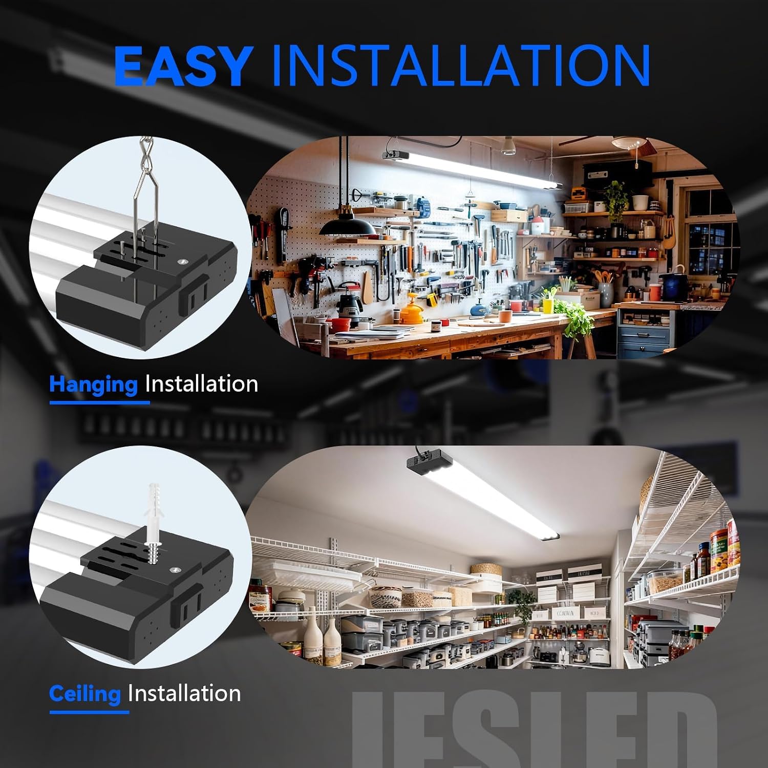 Detalle de JESLED 4FT LED Shop Light, 30W–50W Selectable, 3CCT, 7,500 lm