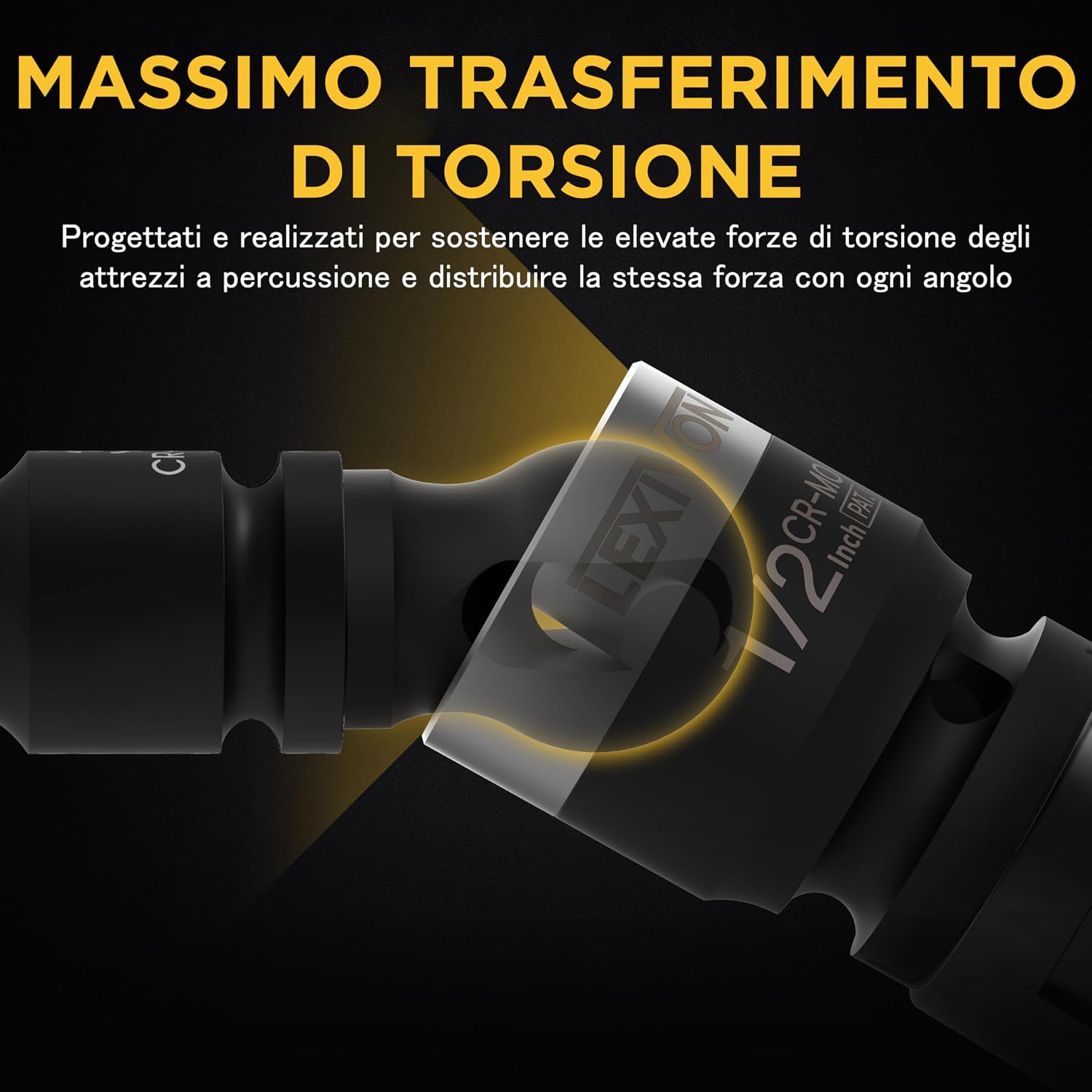 Detalle 2 de LEXIVON LX-113-S adattatori per bussola con snodo sferico (1/4"-3/8"-1/2"), set da 3 per avvitatore a batteria e chiave dinamometrica