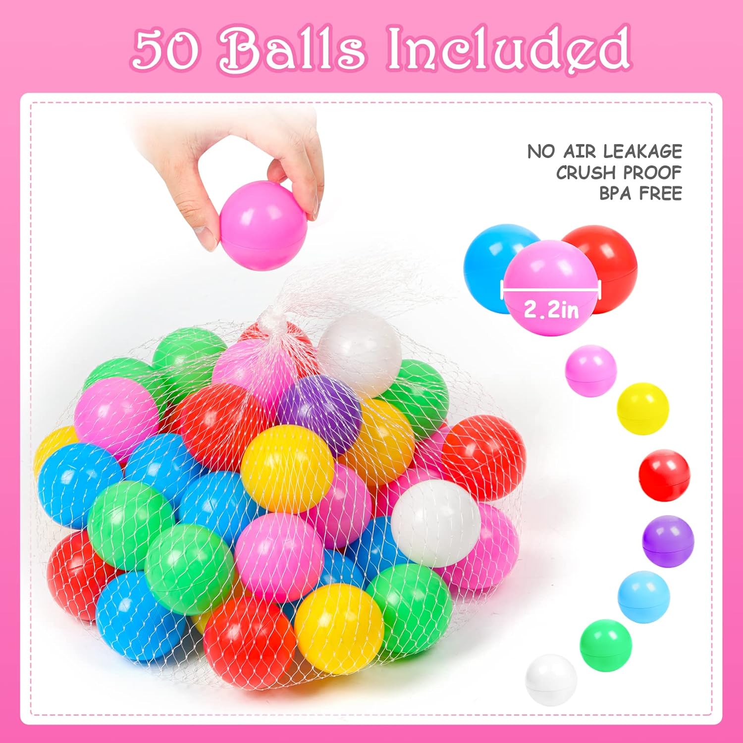 Thumbnail 2 de DISHIO Ball Pit with 50 Balls and Star Lights — Pop-Up Princess Tent for Toddlers