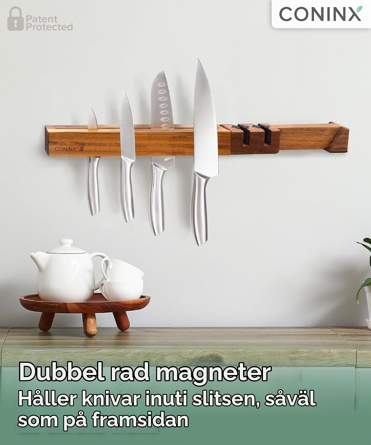 Detalle 2 de Coninx Barres-Couteaux magnetisk knivlist 48 cm i akaciaträ med knivslip