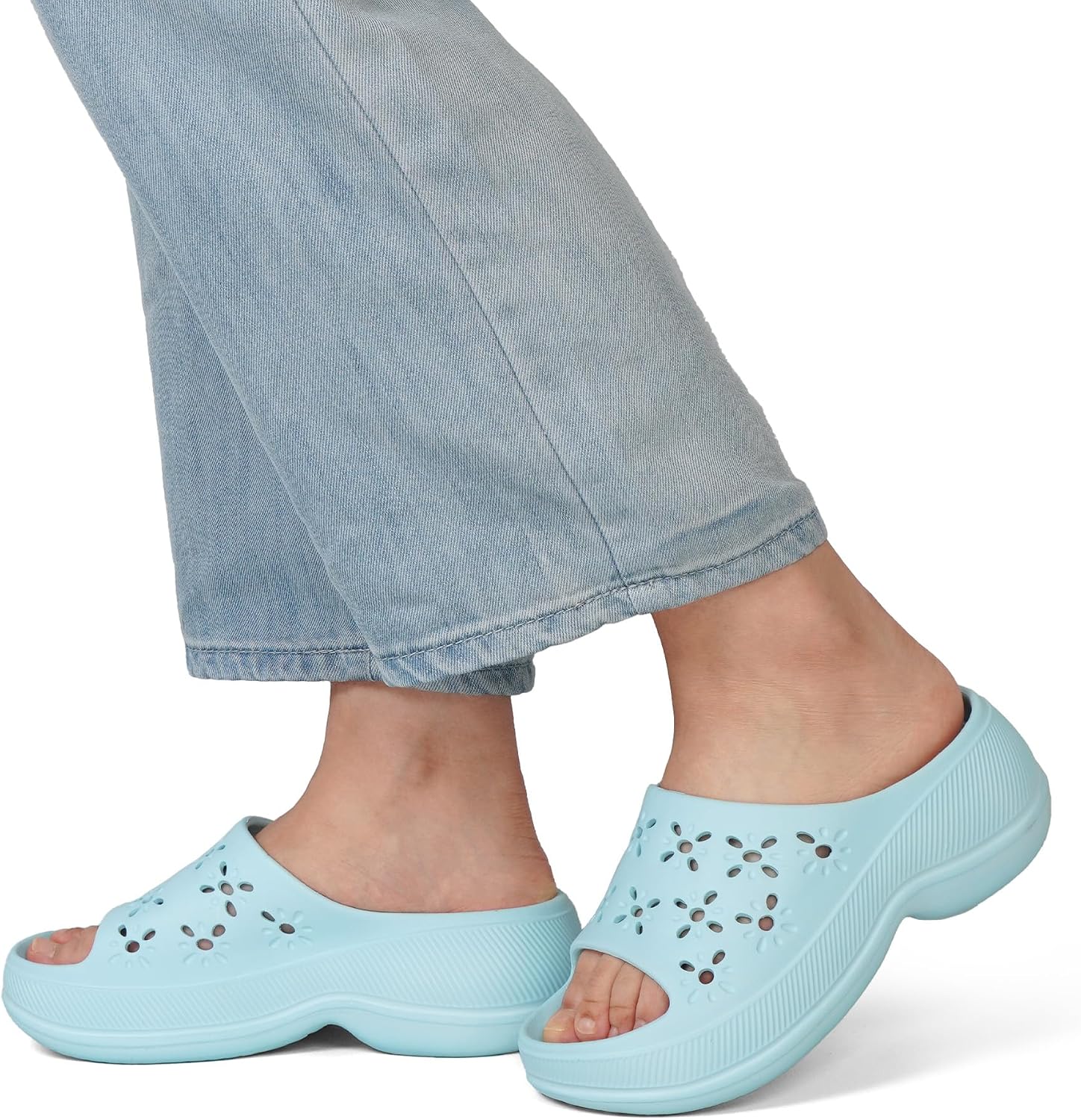 Detalle 2 de JOMIX Claquettes Femme Antidérapantes à Semelle Épaisse en EVA, Sandales Florales Plateforme 6,3 cm