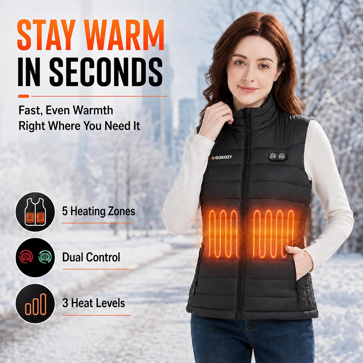 Detalle de Gokozy Heated Vest with Battery Pack for Women, Lightweight with 3 Heat Settings