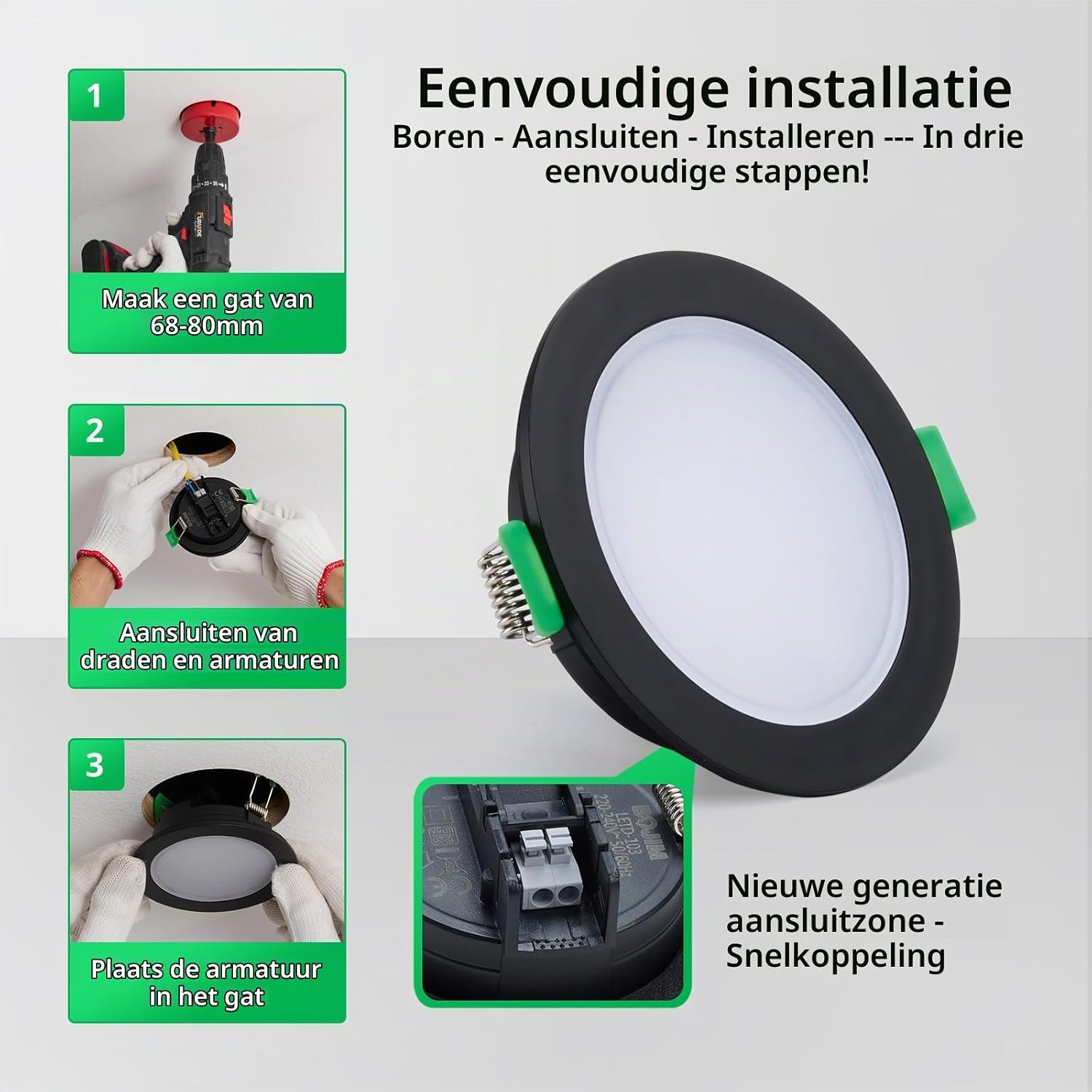 Detalle de Bojim SMD010 LED-inbouwspots, zwart, 10 stuks, IP65, 4000 K