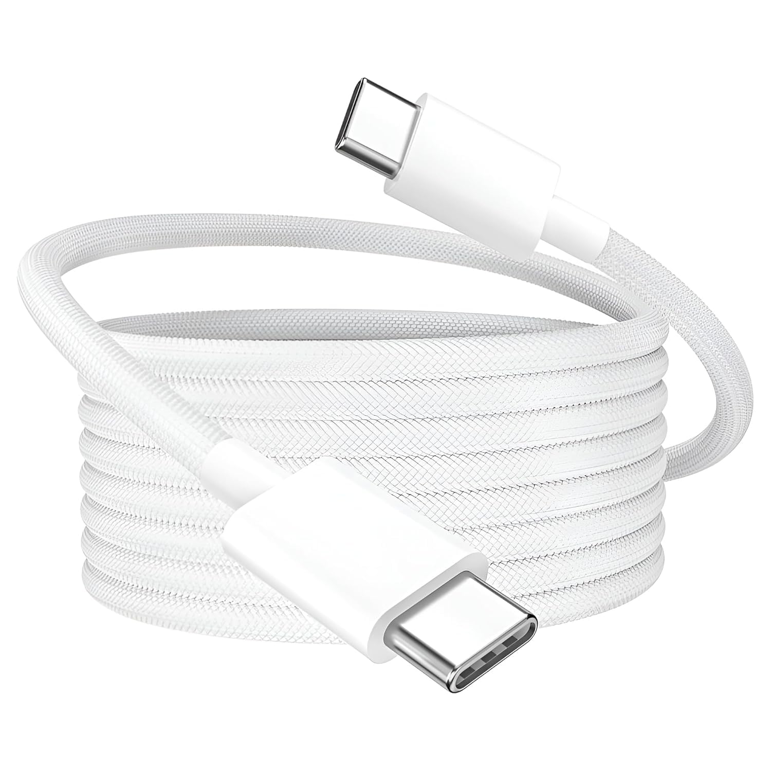 Detalle de Mobile Charger Cable USB-C to USB-C Braided Cable (1m) – White, 60W, 480Mbps