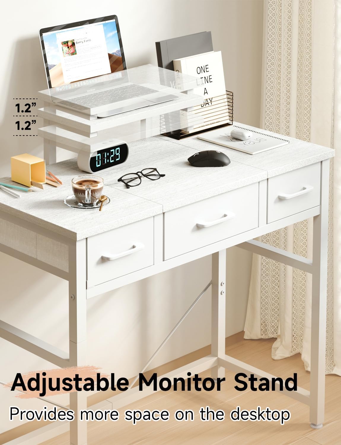 Thumbnail 6 de KitMent Small Desk with 3 Fabric Drawers (76x36cm) – A compact, adaptable study and vanity companion