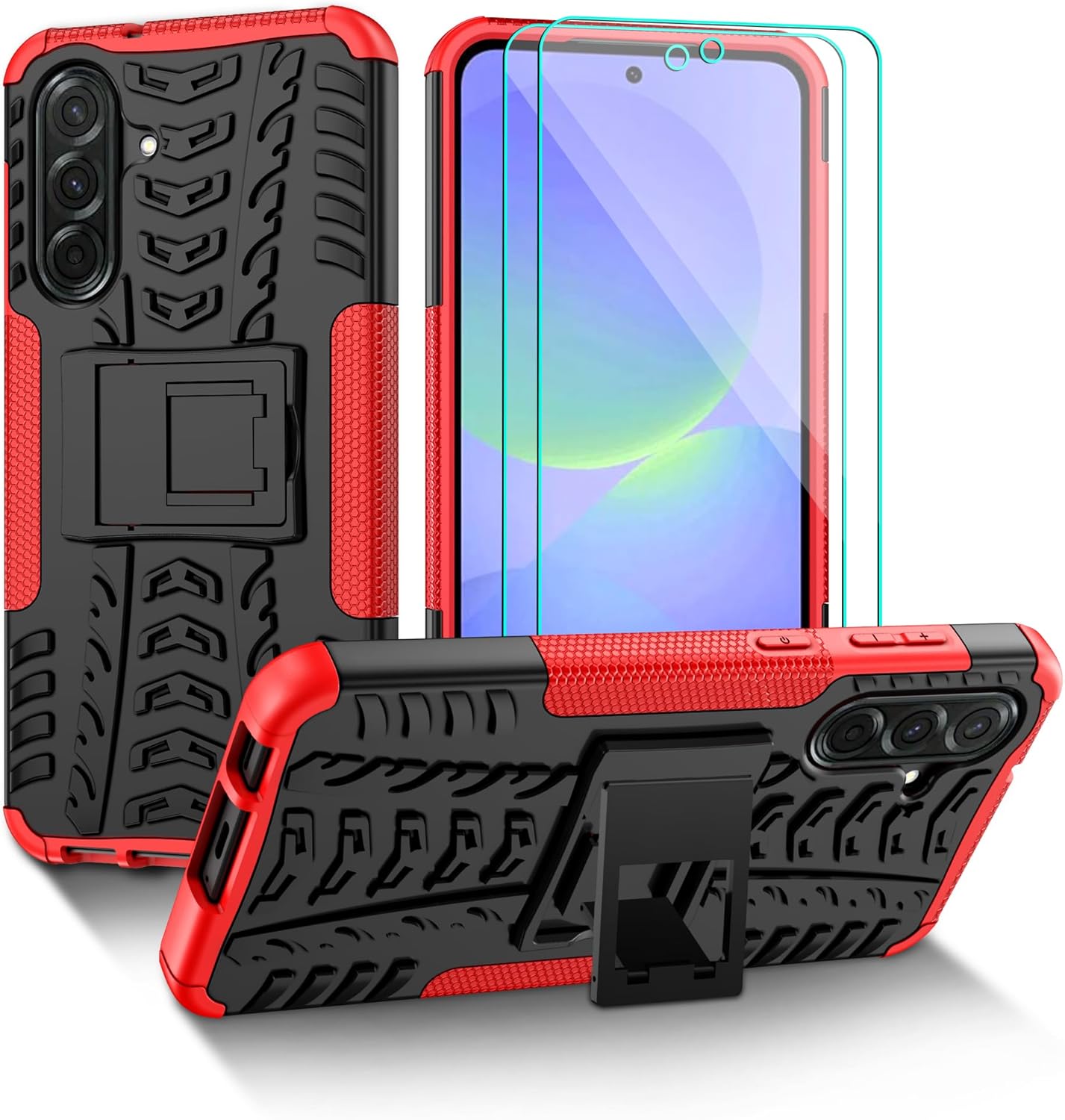 Detalle de Pilaru Handyhülle für Samsung Galaxy A36 – 360° Ständer, Militärschutz, rotes Design