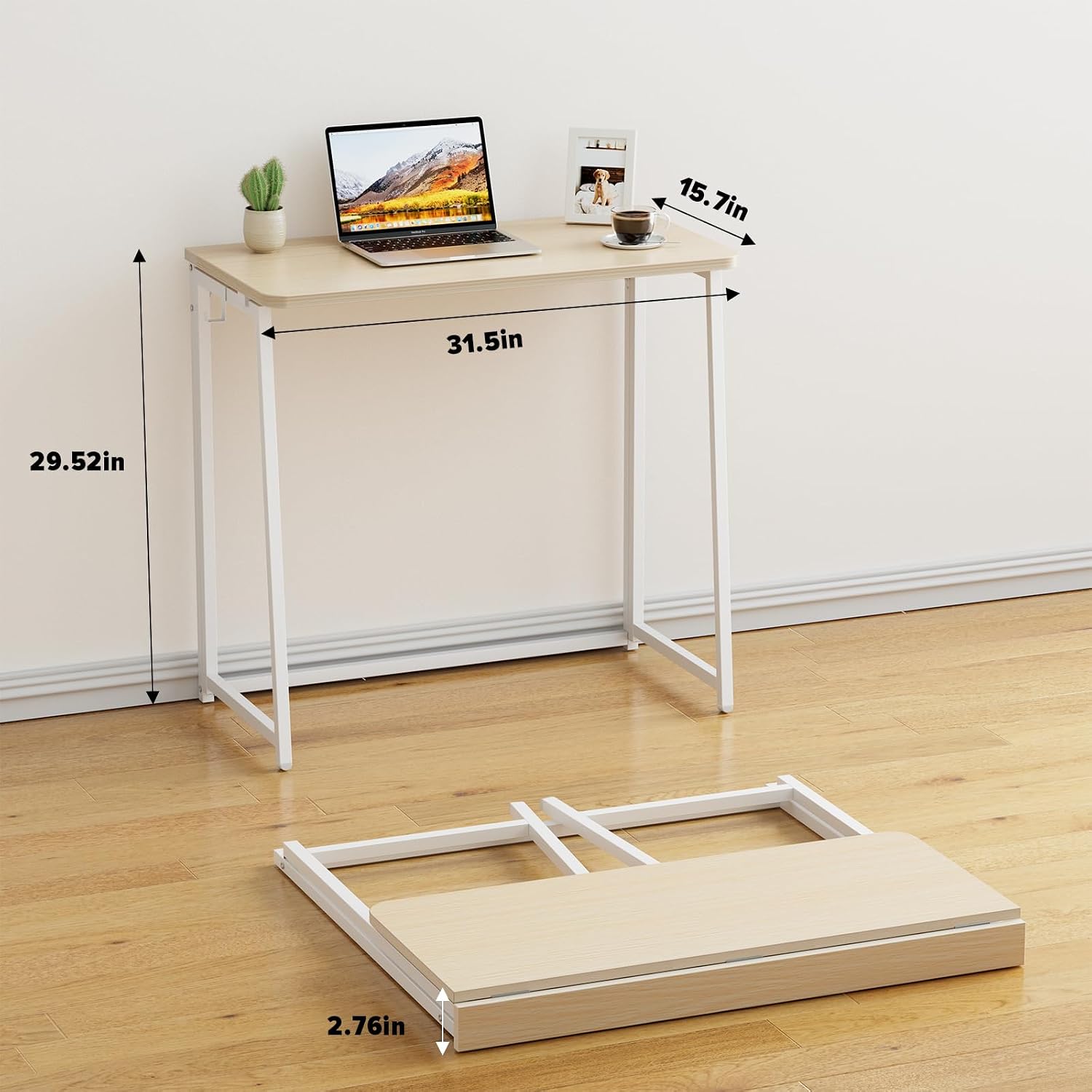 Detalle de WOHOMO Folding Desk (Small) 80cm foldable table in oak-style finish