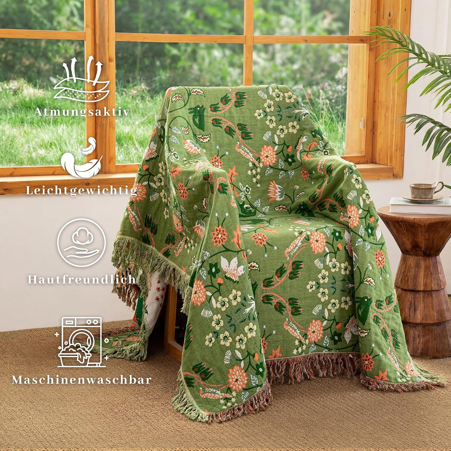Detalle de Dormilin EU-HA-SZLST-LYXZ-200230 Cotton Muslin Bedspread, 200 x 230 cm