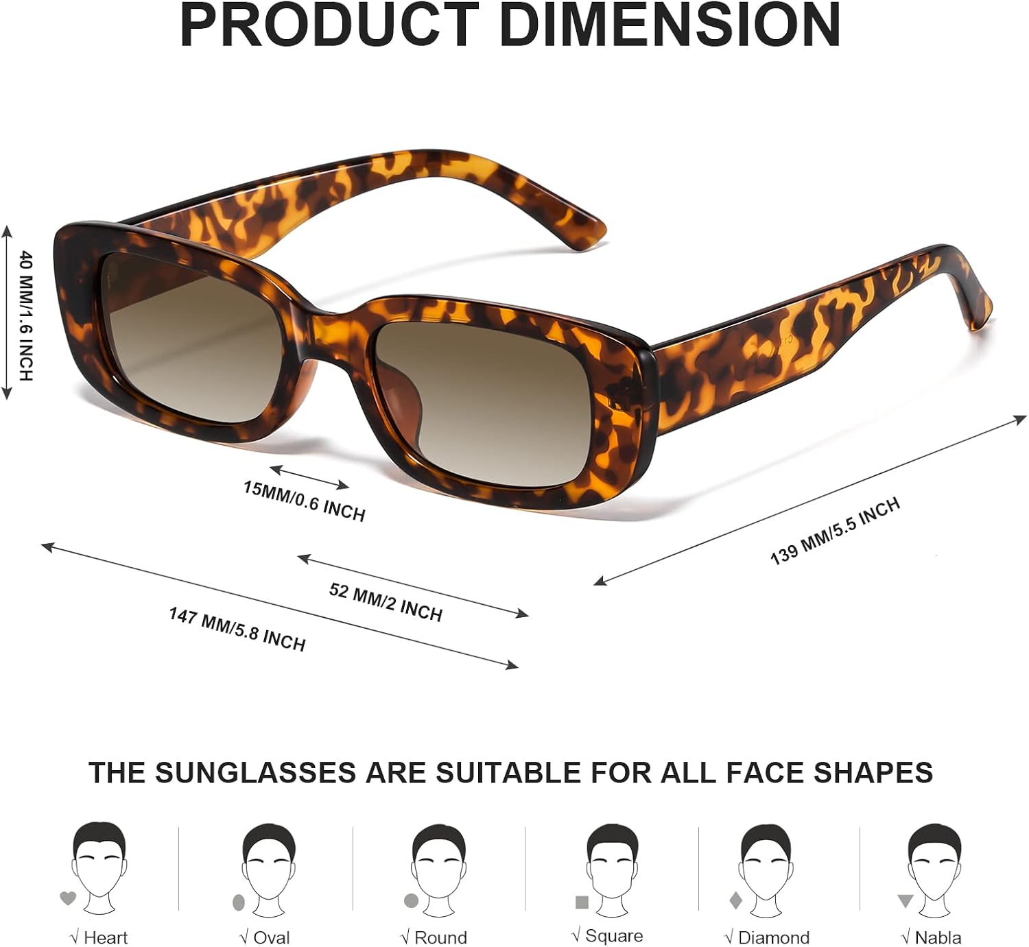 Thumbnail 3 de JASPIN Rectangle Sunglasses for Women and Men, Y2K Style with UV Protection