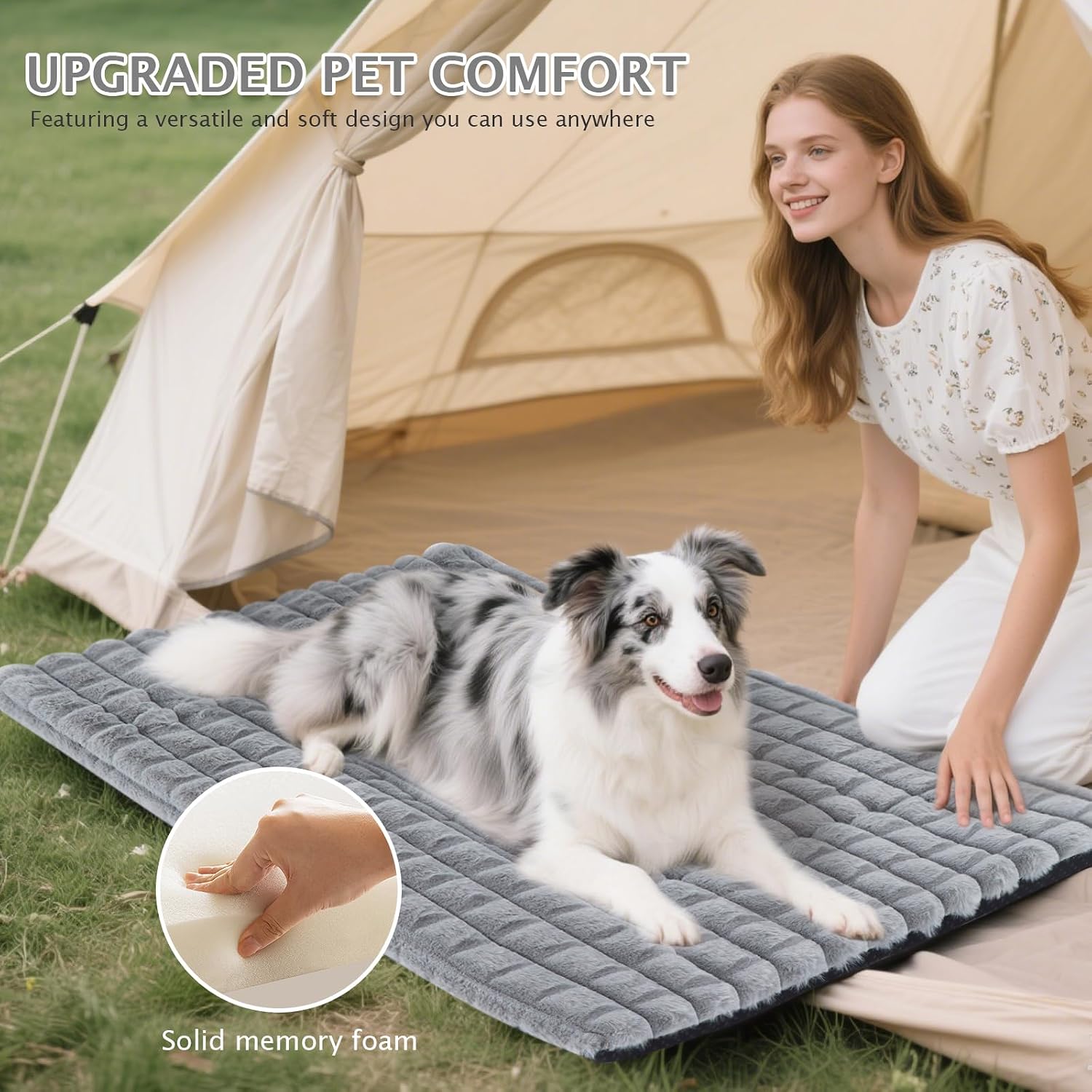 Detalle de BVAGSS Dog Bed Washable Crate Mattress – Memory Foam, Anti-Slip, Grey (75x50cm)