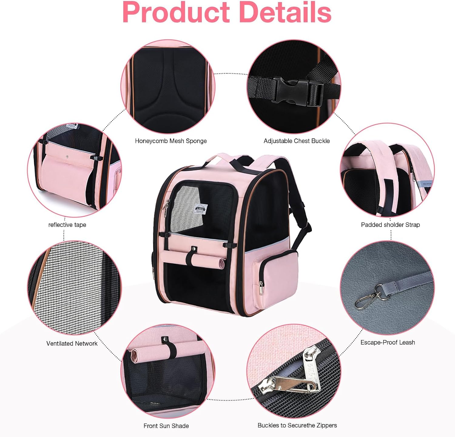 Thumbnail 6 de Lekesky Large Cat Carrier Backpack Expandable (Pink) – Pet backpack for small dogs & medium cats up to 25 lbs