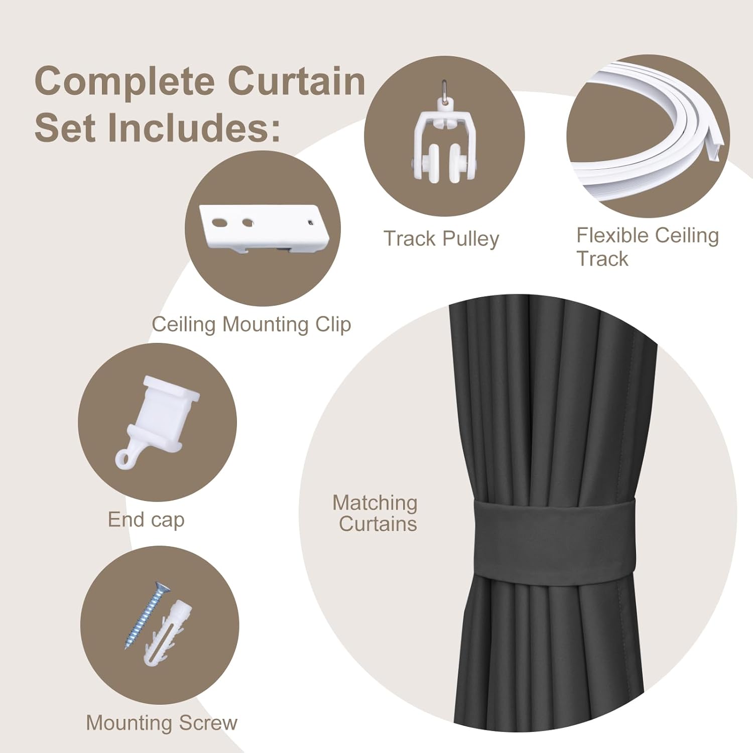 Detalle 2 de MaKefeile Room Divider Curtains & Flexible Bendable Ceiling Track Set (Blackout Privacy Drape + White Rail)
