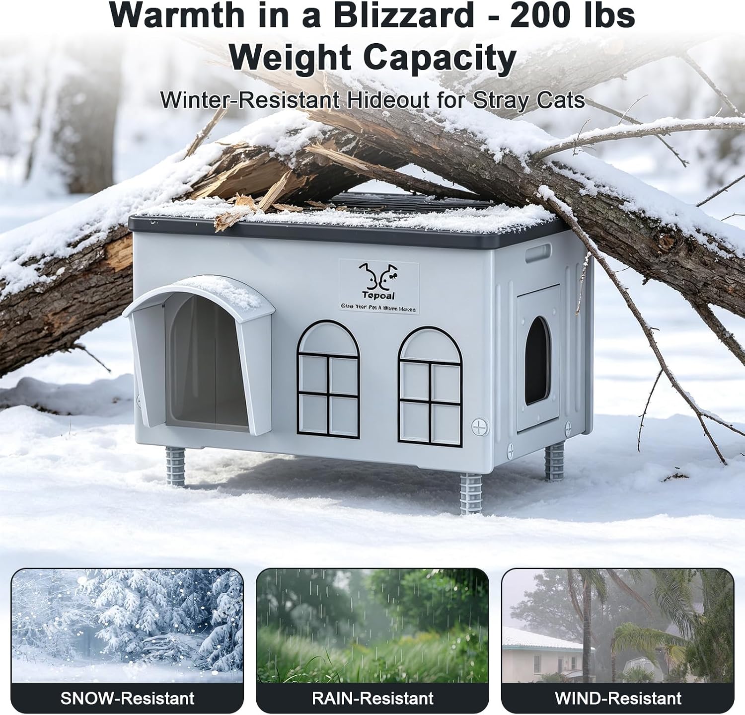 Detalle de Lxheir PL3560C Heated Outdoor Cat House, Insulated with Dual Exits