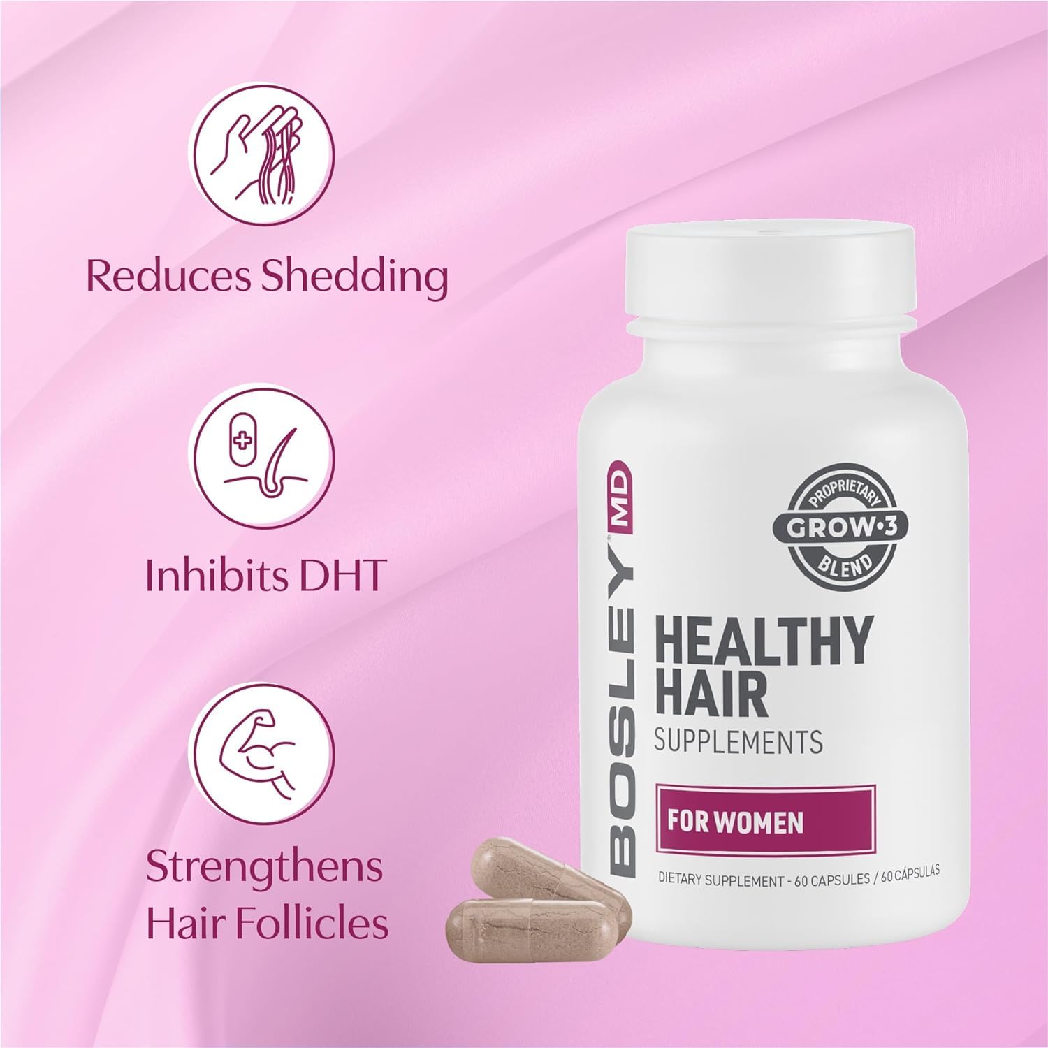 Detalle 1 de BosleyMD BP-SGF0006 Women’s Hair Growth Supplement, 60 Capsules with Biotin