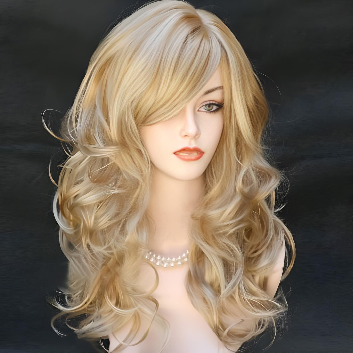 Detalle de RightOn WIG205-DV 22-Inch Brown Mix Blonde Wig with Long Curls and Bangs