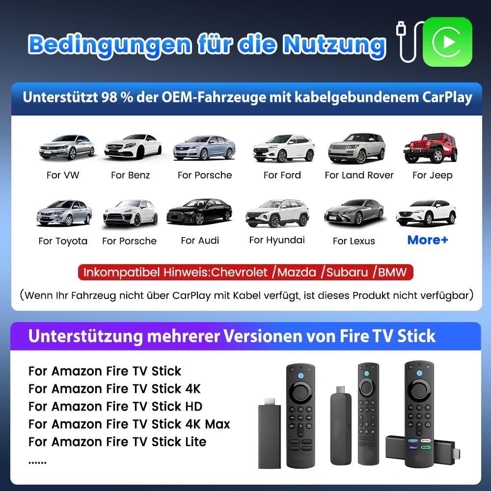 Thumbnail 4 de Carlinkit Fire DriveLink HDMI Adapter für Fire TV Stick – kabelgebundenes CarPlay via HDMI, Plug & Play