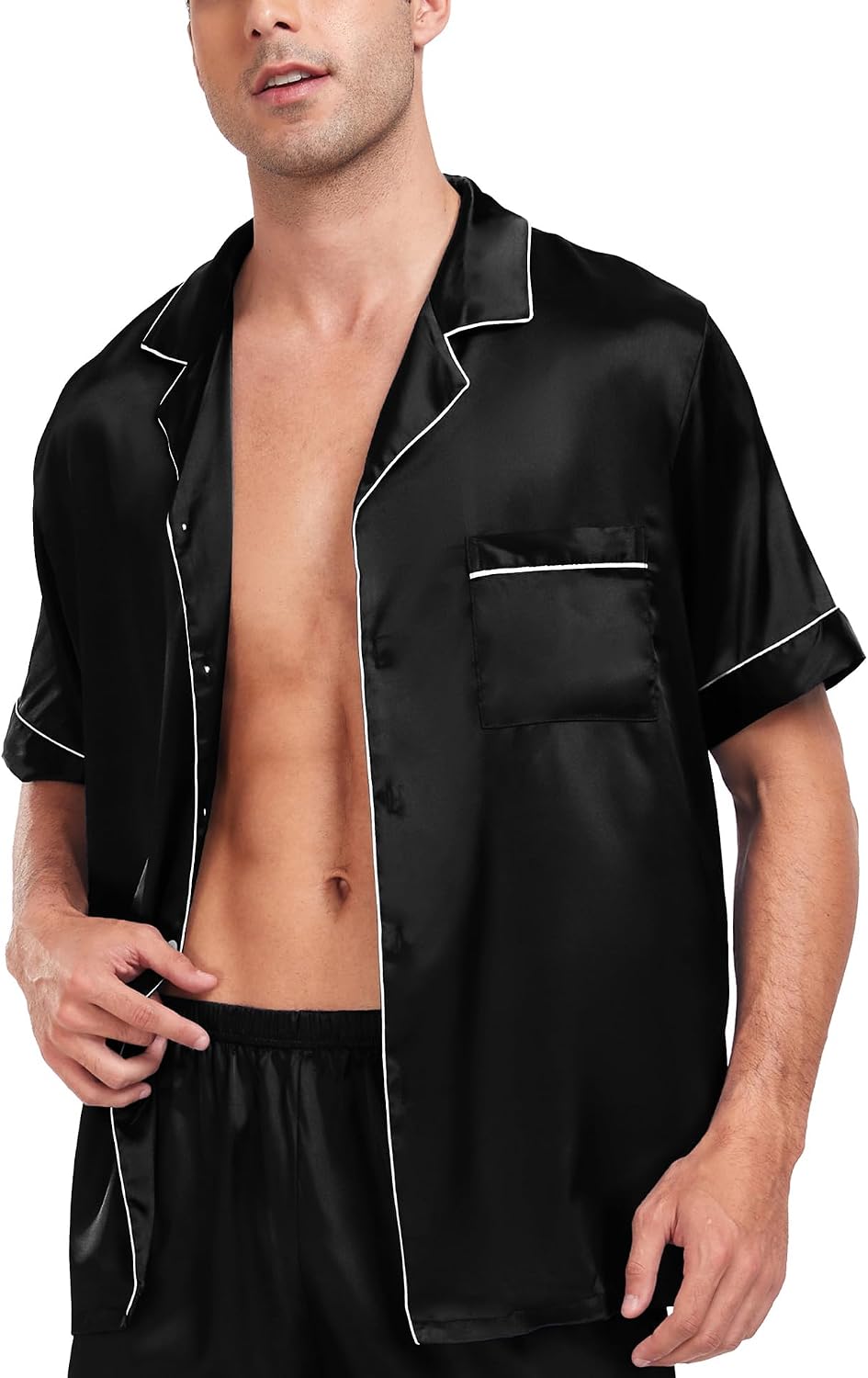 Detalle 2 de SWOMOG Satin Silk Pajama Set 2-Piece Short Sleeve