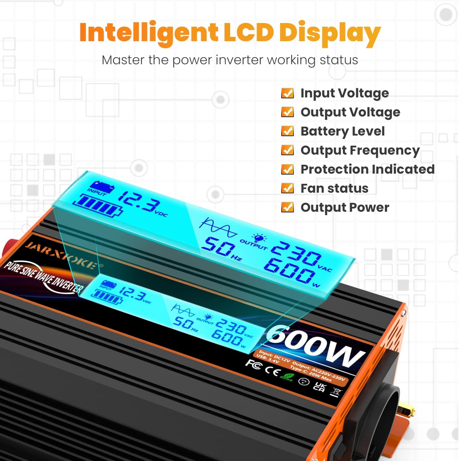 Thumbnail 1 de Inverter 600W 12V a onda pura con display LCD e porte USB 🔌