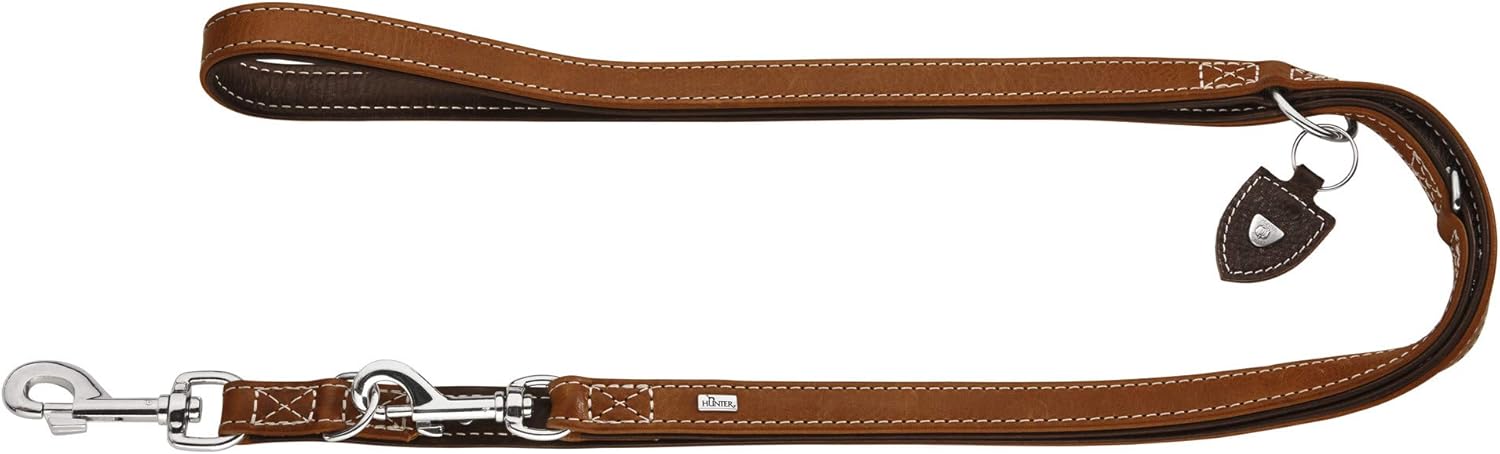 Detalle de HUNTER TARA Verstellbare Hunderführleine aus Leder – rustikal, wetterfest und robust (1,5 cm x 200 cm) in cognac/dunkelbraun
