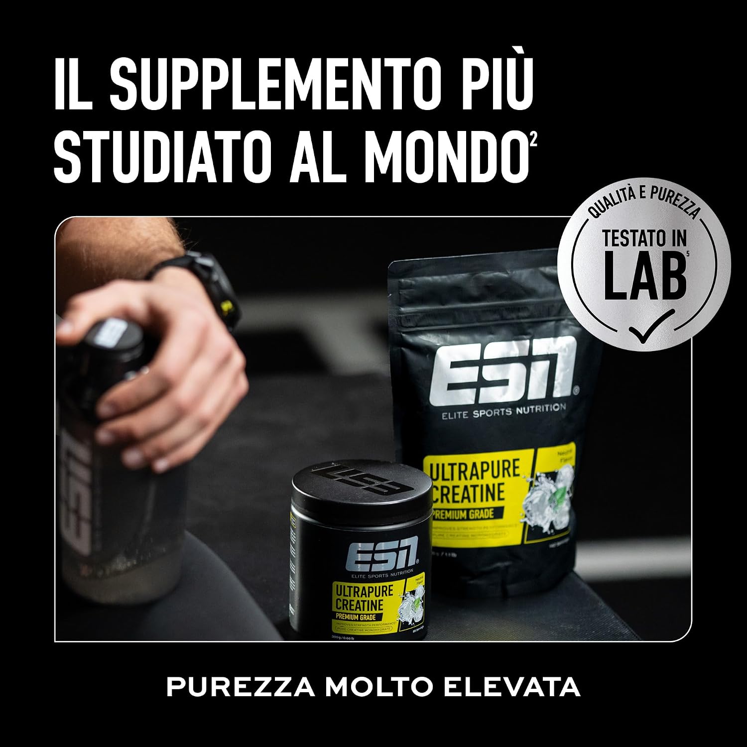 Detalle de ESN Ultrapure Creatina Monoidrato in stick – 30 bustine al gusto Ciliegia fresca, protezione vegan e solubile