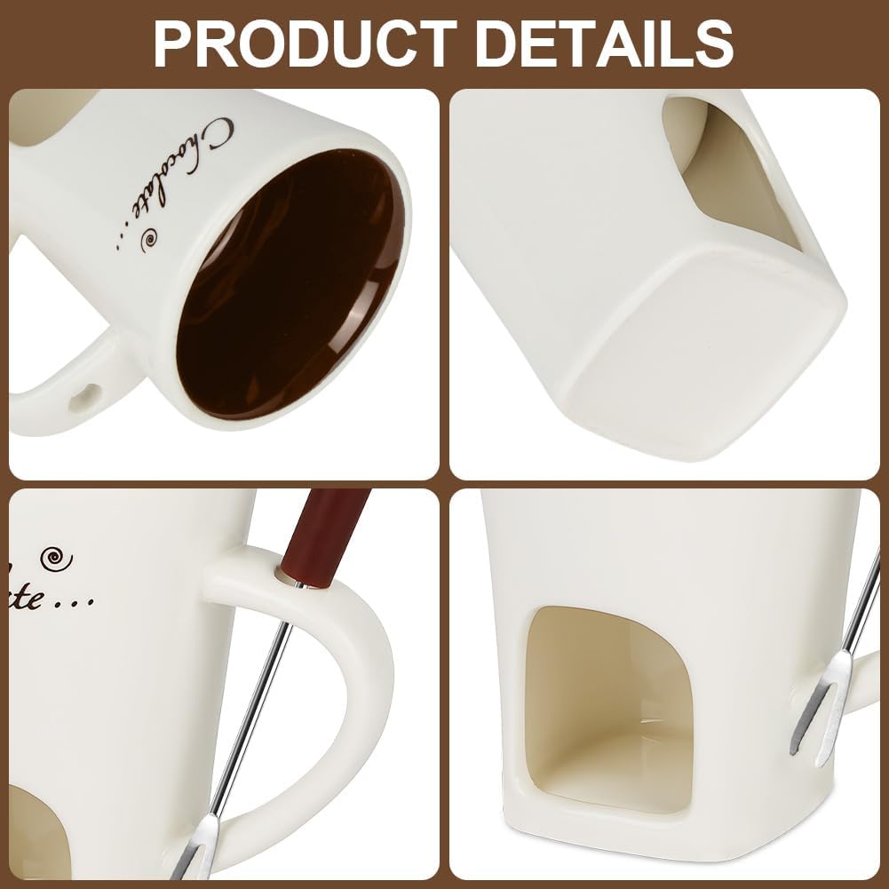 Detalle de Vicloon V-QKLRHL-WHT-FBA Ceramic Chocolate Fondue Mug, 130ml Candle-Heated