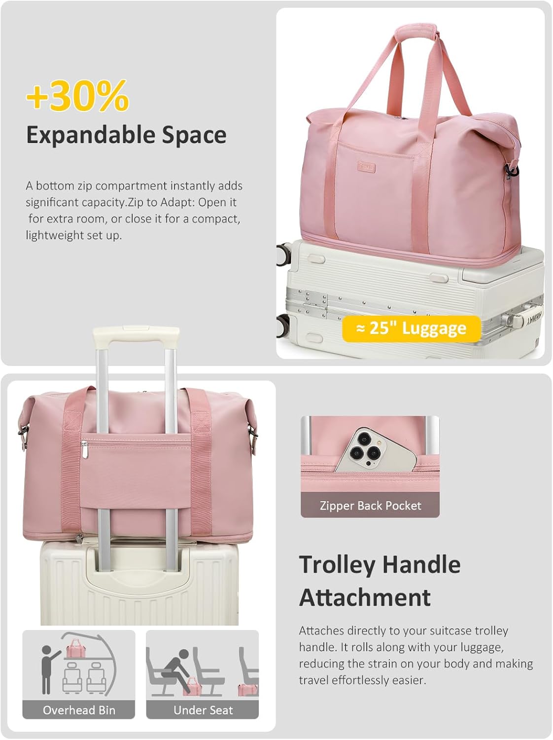 Thumbnail 4 de Capolo Expandable Travel Duffle Bags Weekender Overnight Bags with Waterproof Toiletry Bag
